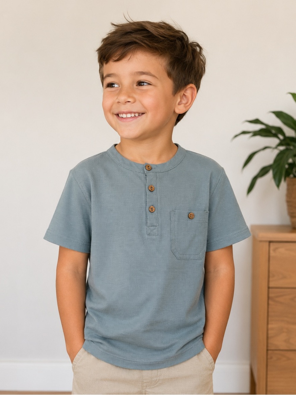 NWT ZARA Light Blue Short Sleeve Henley Tee